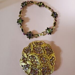 Gold color Vintage bracelet and vintage Sarah Coventry brooch